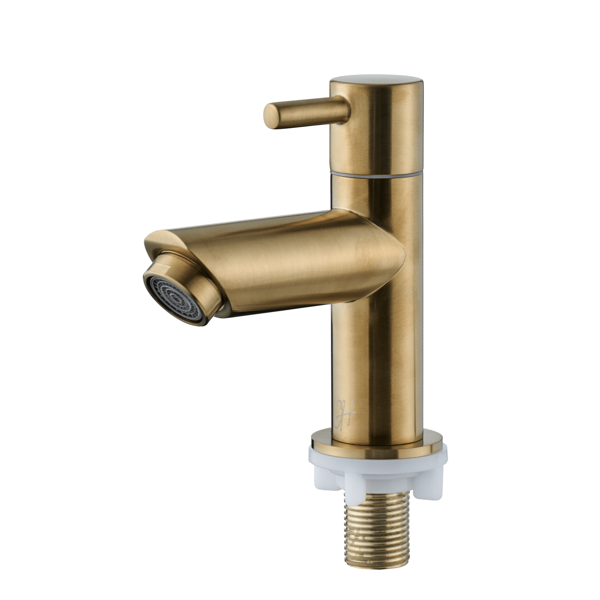 Detailaanzicht van de mat gouden Aquila kraan met zachte glans, ontworpen voor stijlvol koud watergebruik.


