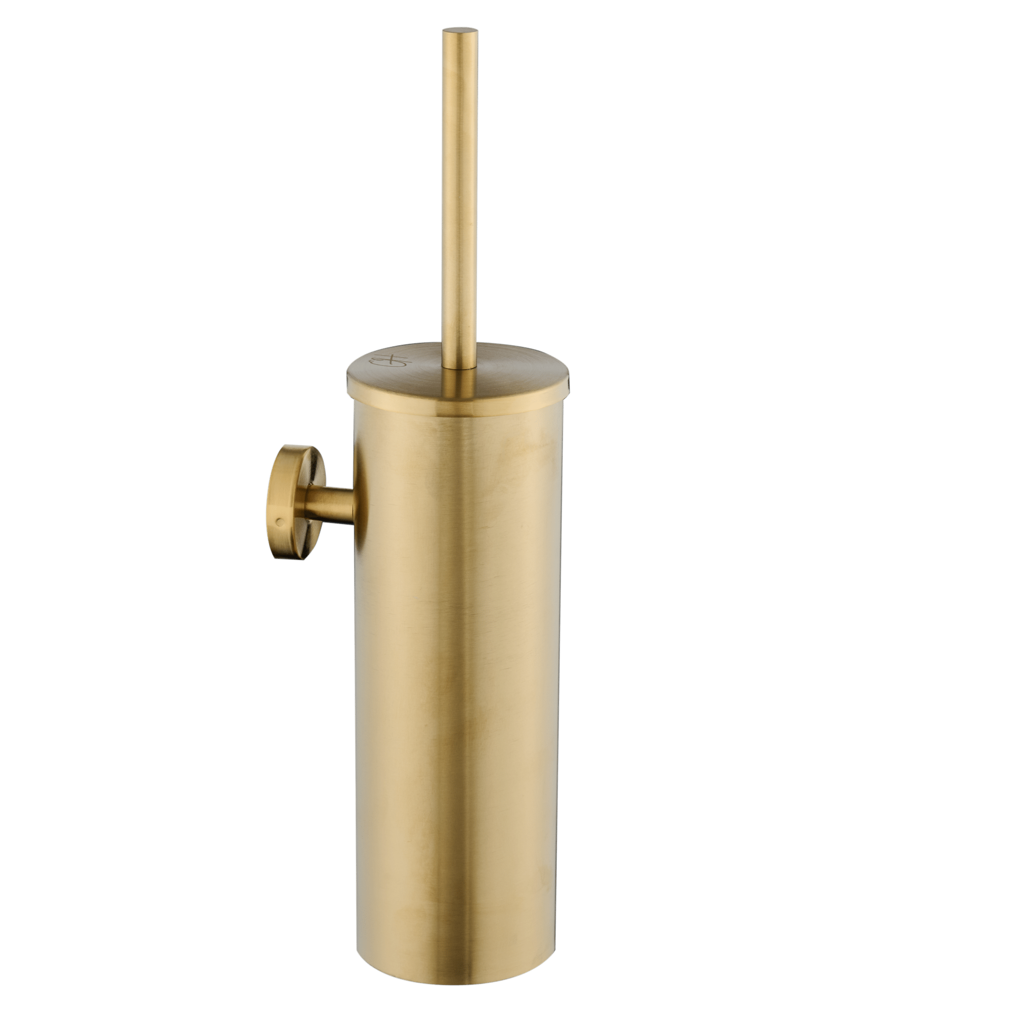 Gouden toiletborstel in bijpassende houder, ideaal voor een stijlvolle toiletruimte

