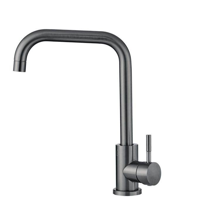Robinet de cuisine Gun Metal Ostiumhome, vue de face, avec finition mate premium et bec droit épuré.

