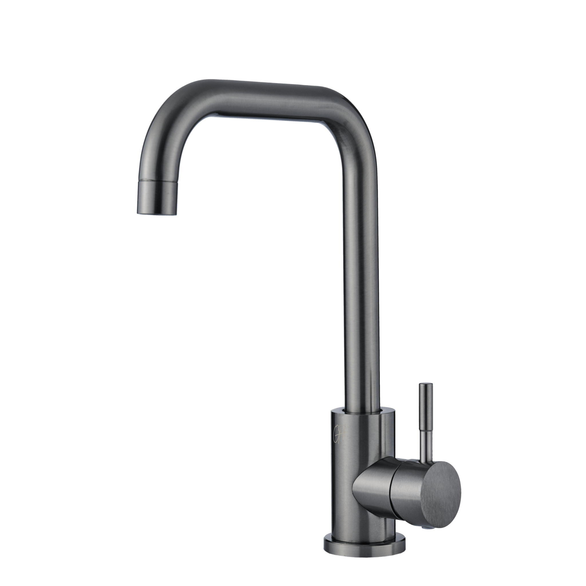 Zijaanzicht van de Gun Metal mengkraan met ergonomische hendel en stijlvol industrieel profiel.

