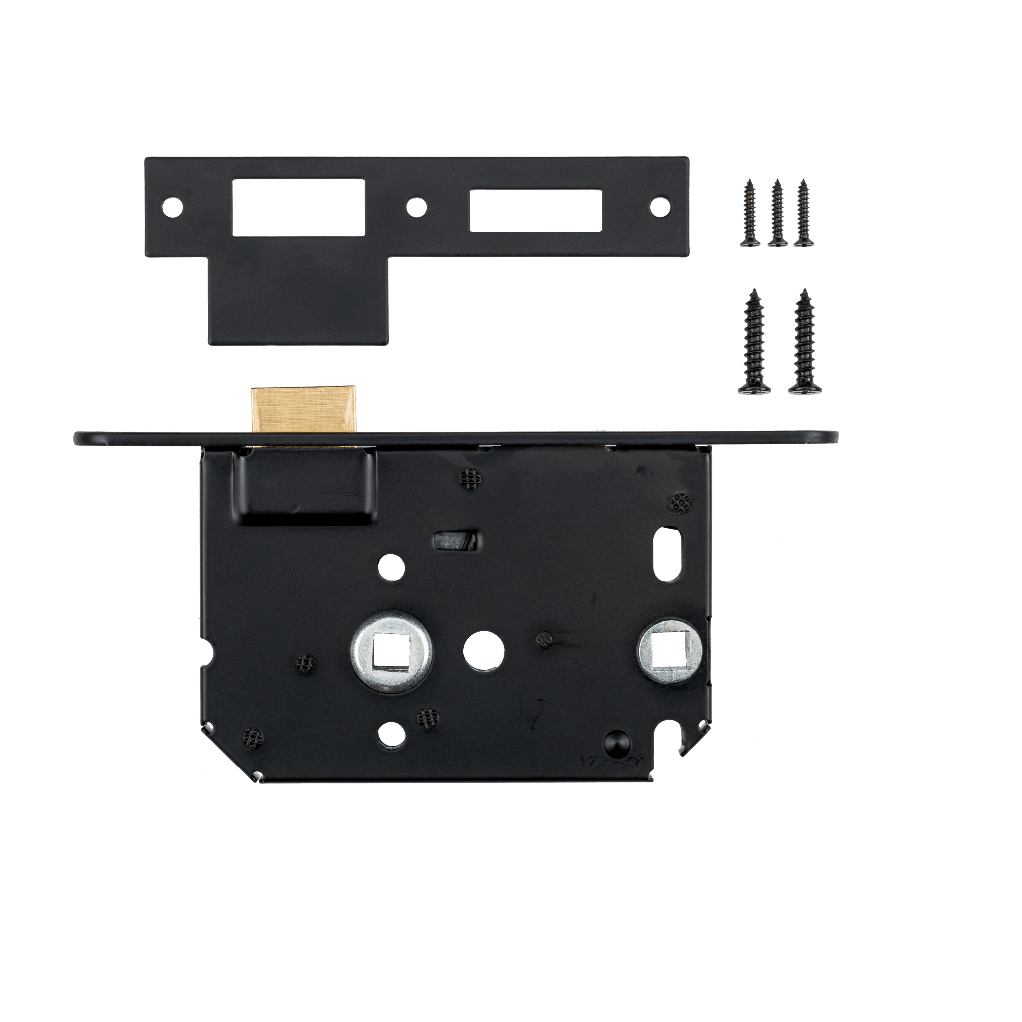 Ostiumhome® wc-slot mat zwart PC63 – bovenaanzicht met schroeven en zichtbare knopbediening


