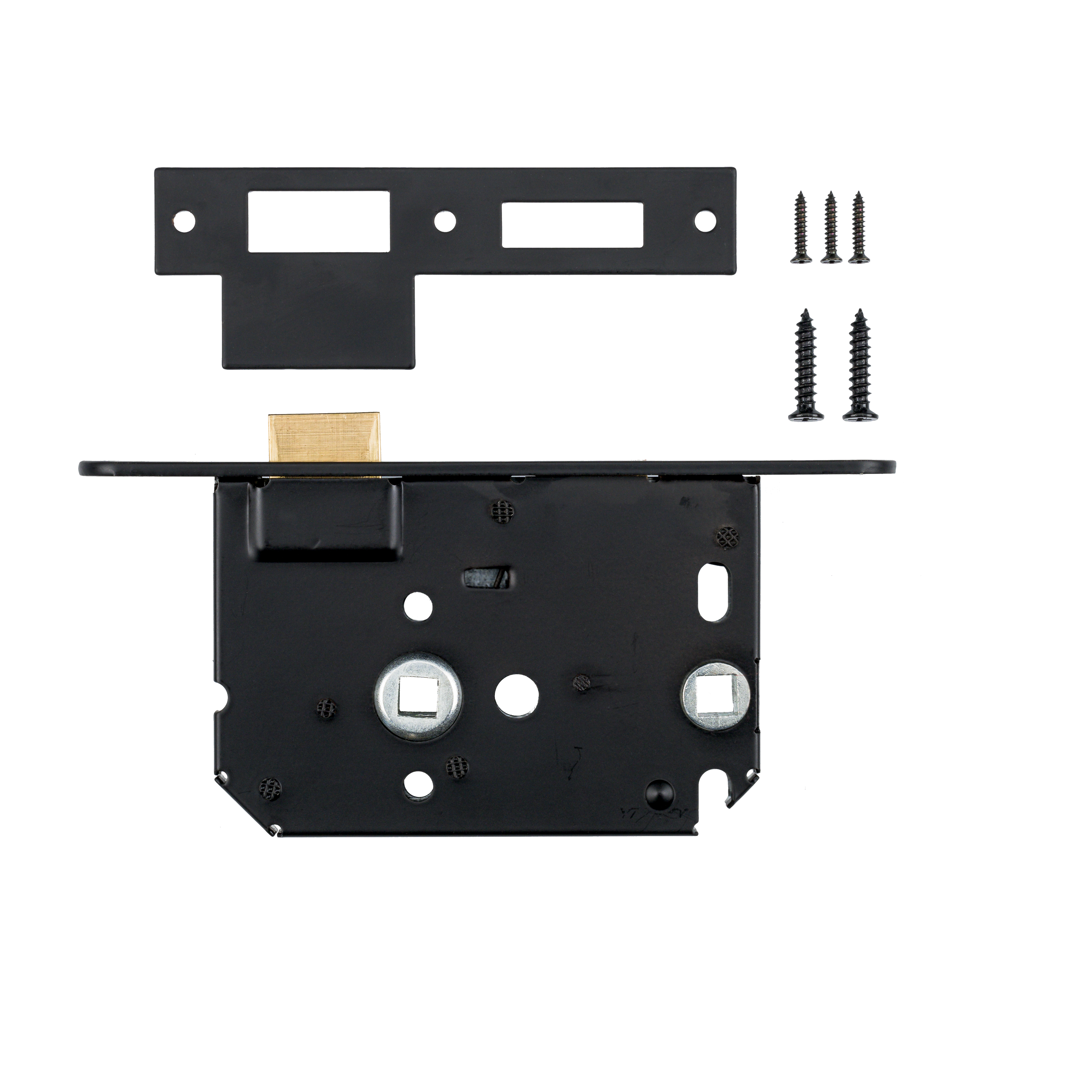 Ostiumhome® wc-slot mat zwart PC63 – bovenaanzicht met schroeven en zichtbare knopbediening

