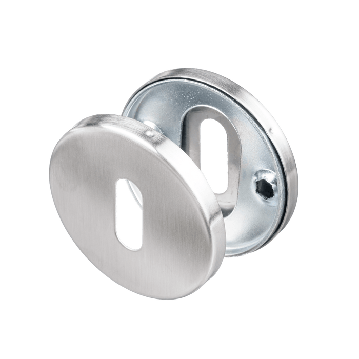 Ensemble de rosaces de clé rondes en inox Ovada couleur argent brossé pour une finition élégante des portes intérieures


