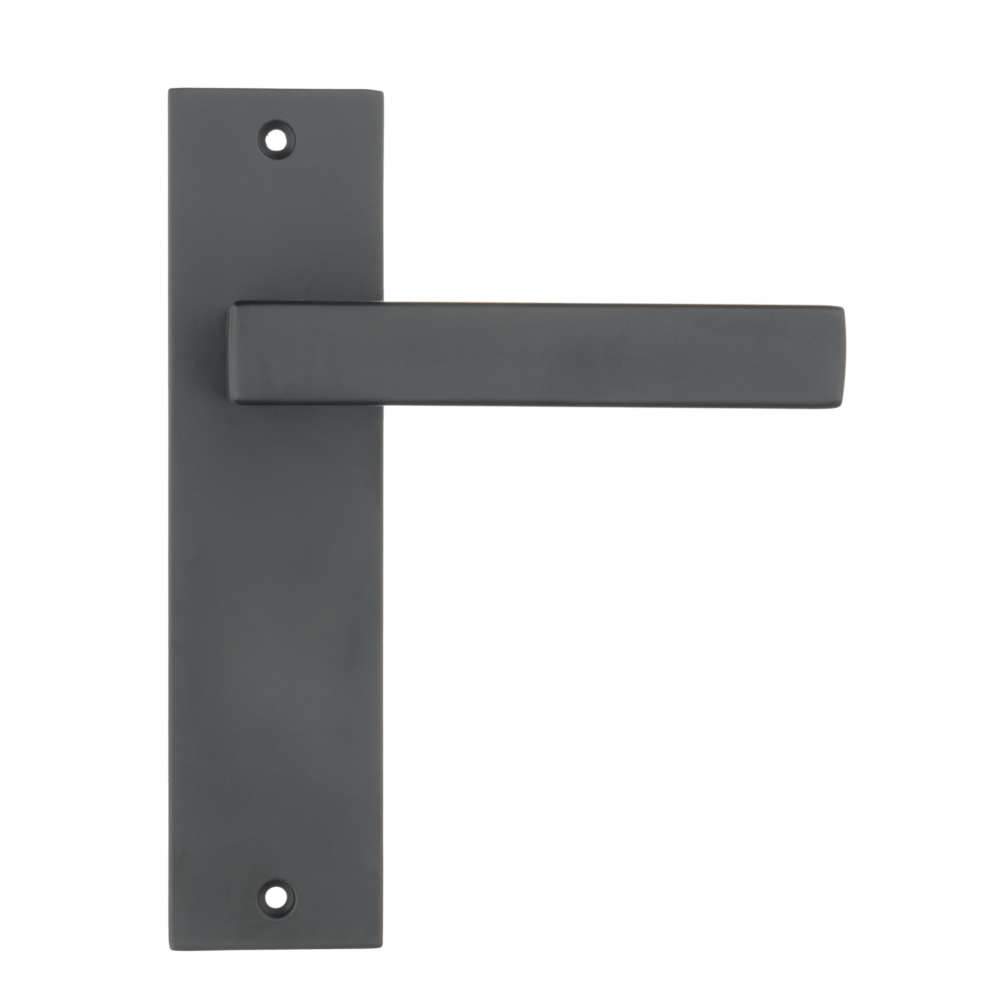 Mat zwarte Ravello deurklink op 180 × 45 mm kort schild voor een strak minimalistisch interieur 
