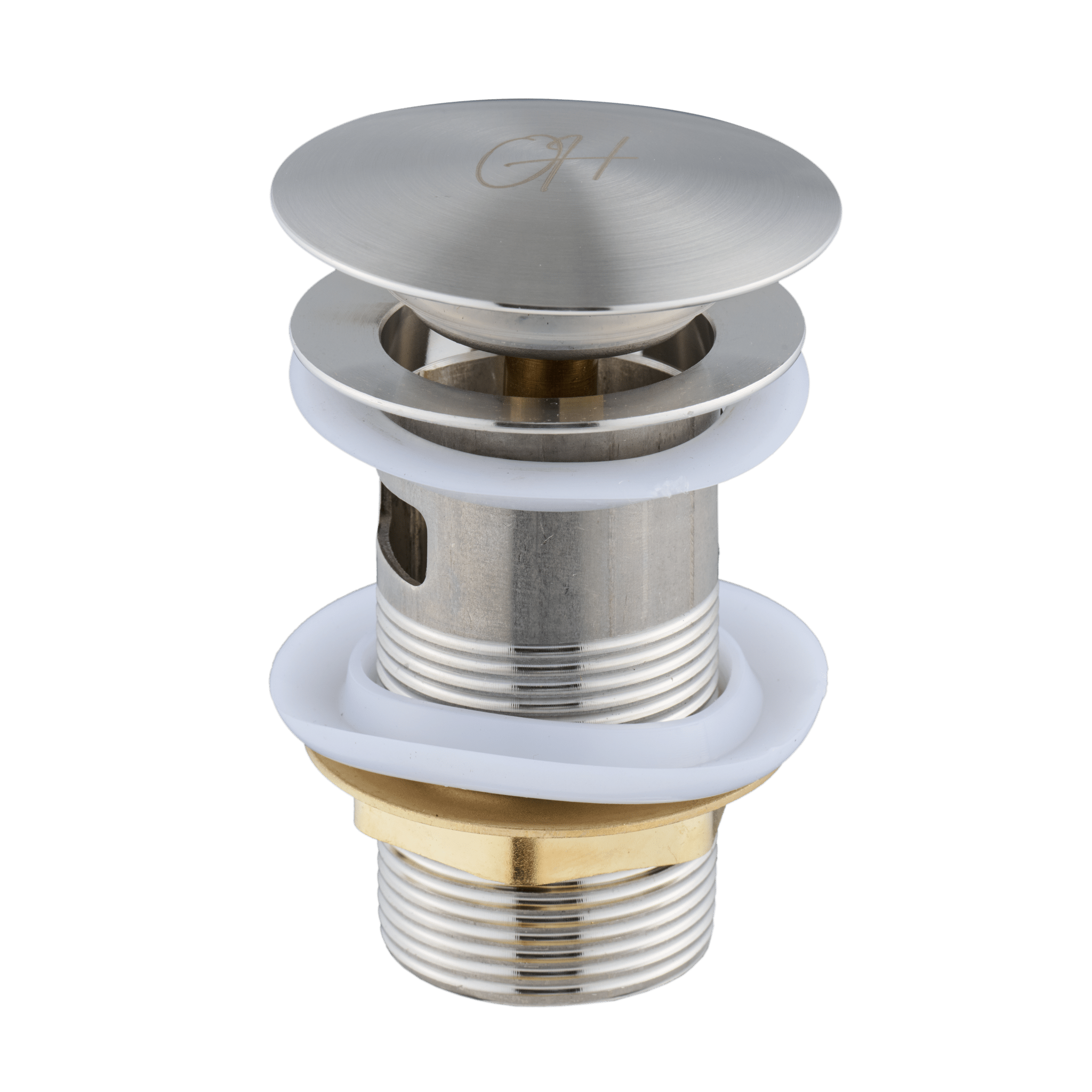 RVS Flusso afvoerplug van Ostiumhome® – compleet pop-up click waste systeem in beeld

