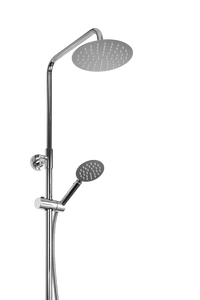 RVS Novi regendouche rond Ø200 mm met flexibele handdouche en 277 mm brede thermostaatmixer, geschikt voor standaard wandmontage 