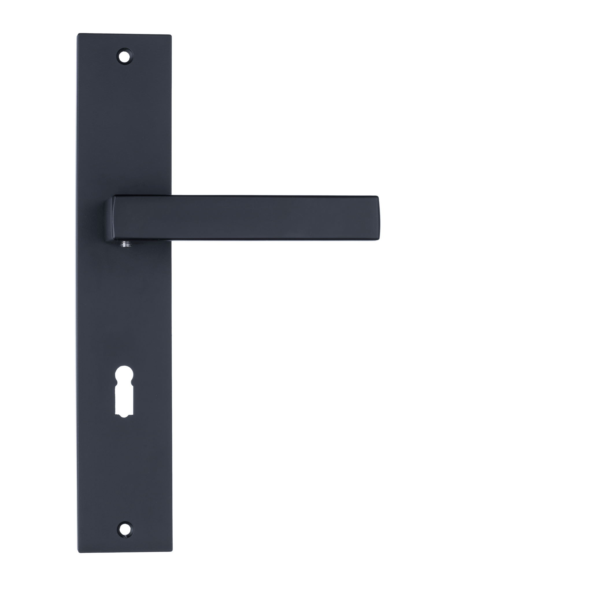 Lang schild Veneto deurklink 245 × 40 mm in mat zwart RVS voor een strakke moderne look met sleutelgat

