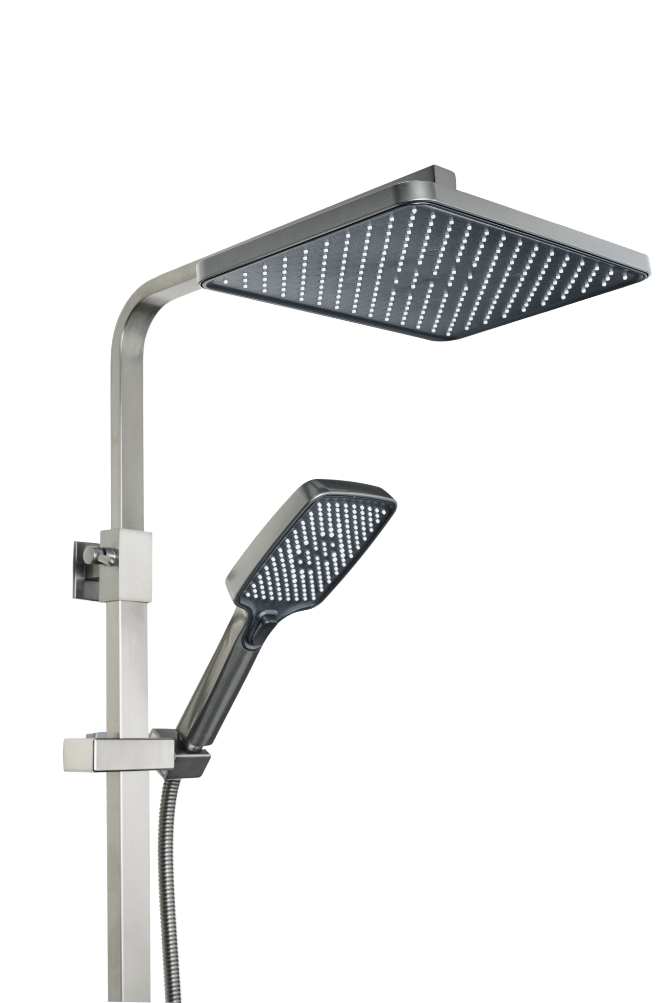 Voltri gun metal regendouche set inclusief alle benodigde installatie­materialen, aansluitslangen en duidelijke handleiding voor snelle montage 