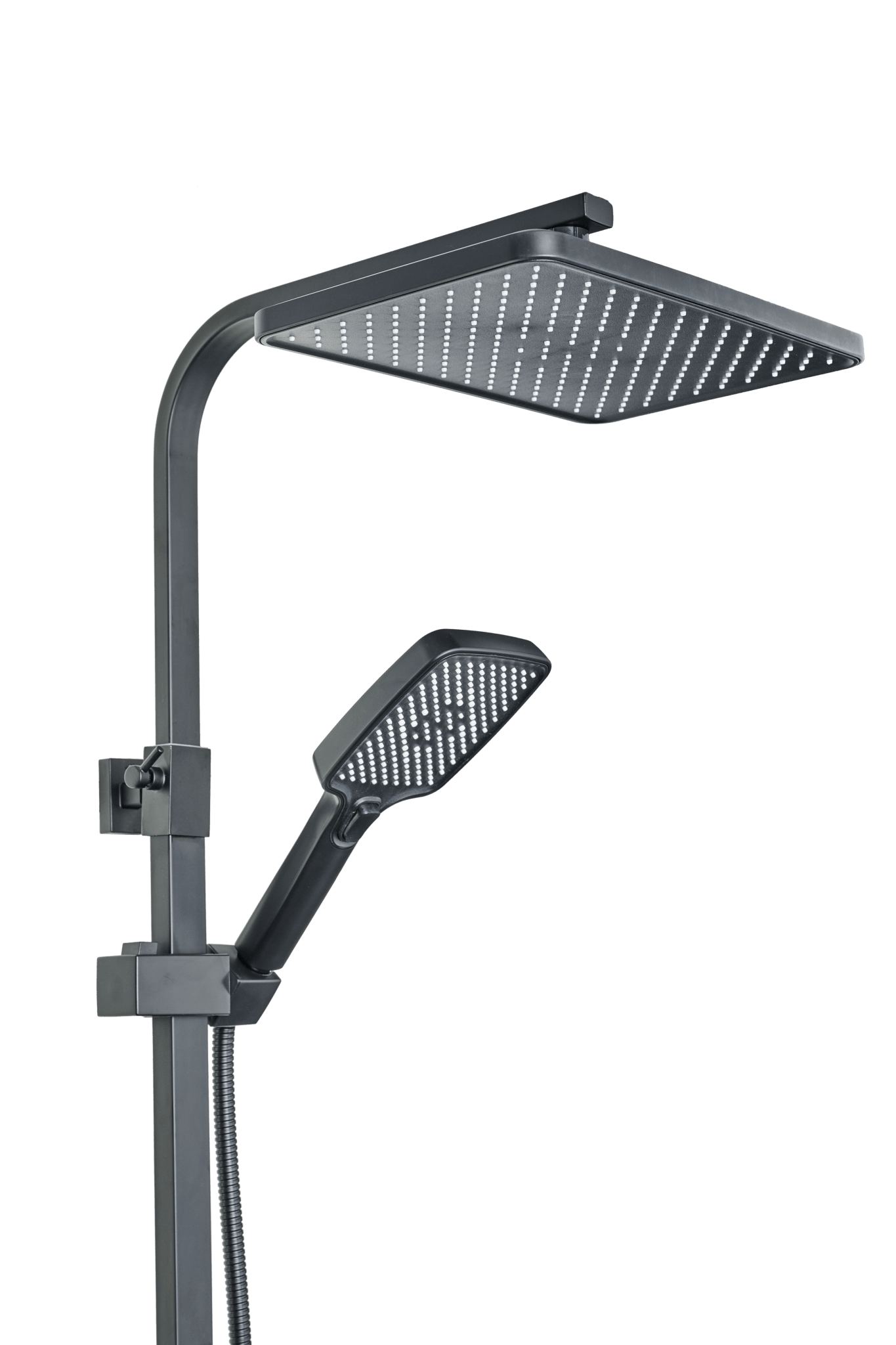 Mat zwarte Voltri douche-set geleverd met mengkraan en compleet installatiemateriaal voor snelle montage 
