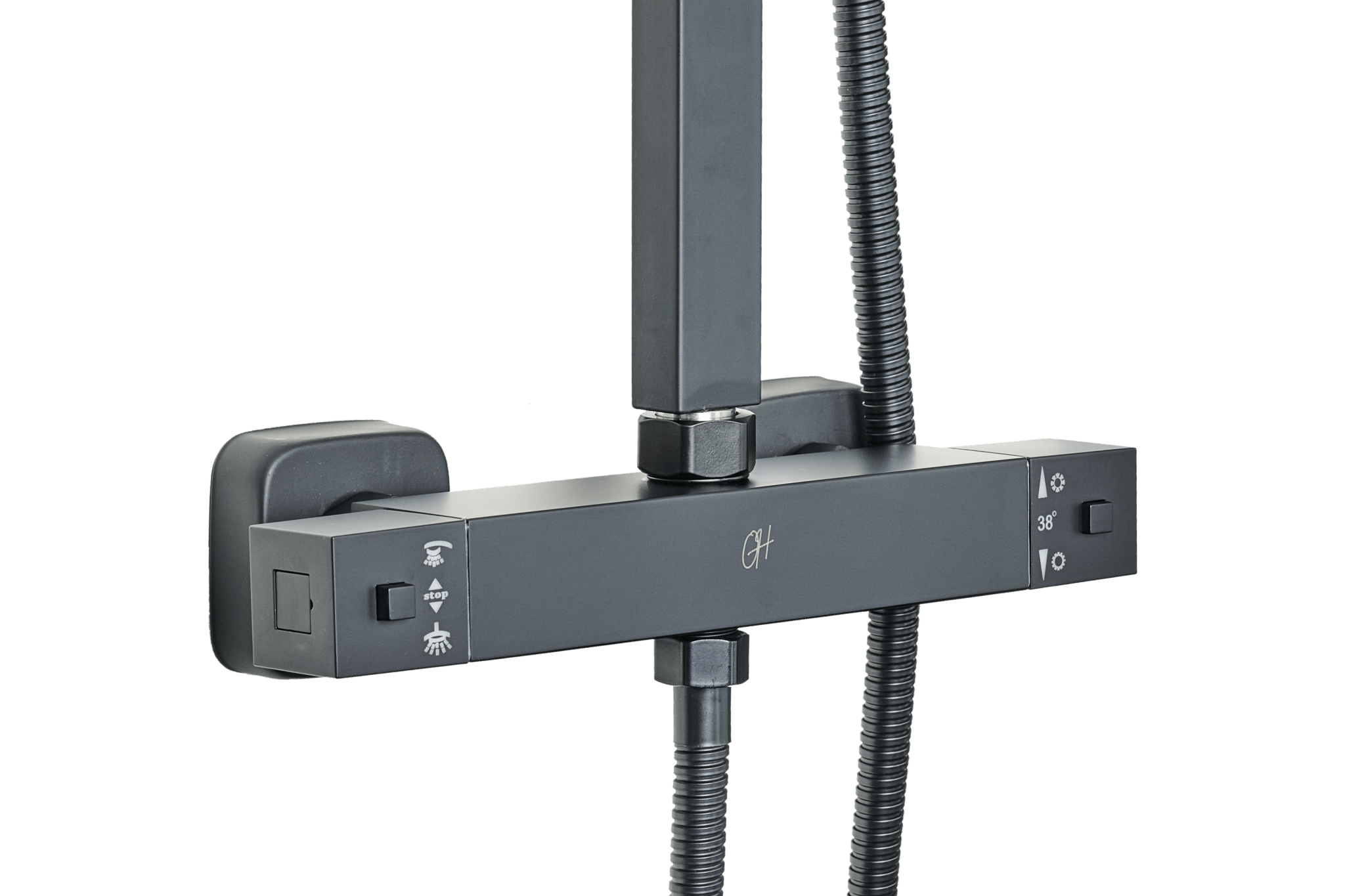 Voltri set in mat zwart met instelbare hartafstand 12 / 15 / 18 cm, verstelbare kolom en flexibele handdouche van 150 cm 
