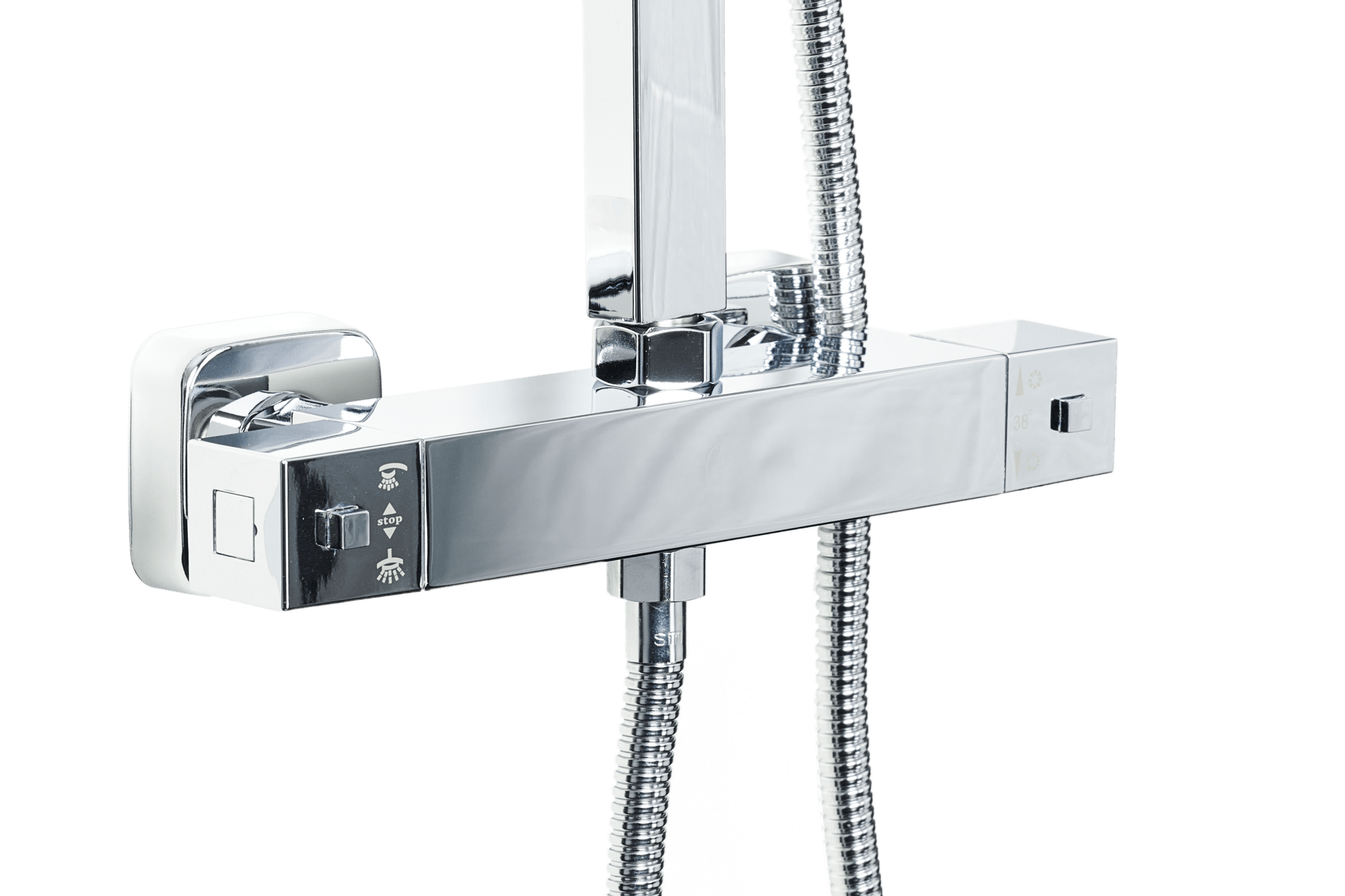 Voltri luxe RVS regendouche in vierkant design met handdouche en mengkraan voor constante temperatuur en waterbesparende technologie 