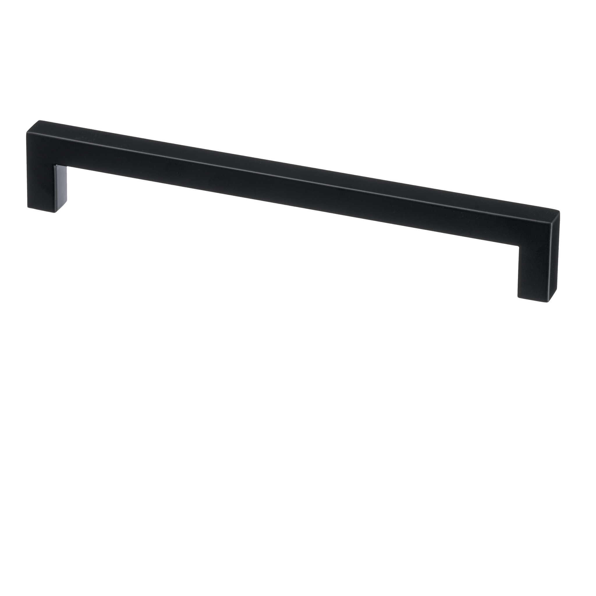 Mat zwarte handgreep hart-op-hart 192 mm, totale lengte 204 mm, vierkant profiel voor strakke kastdeuren