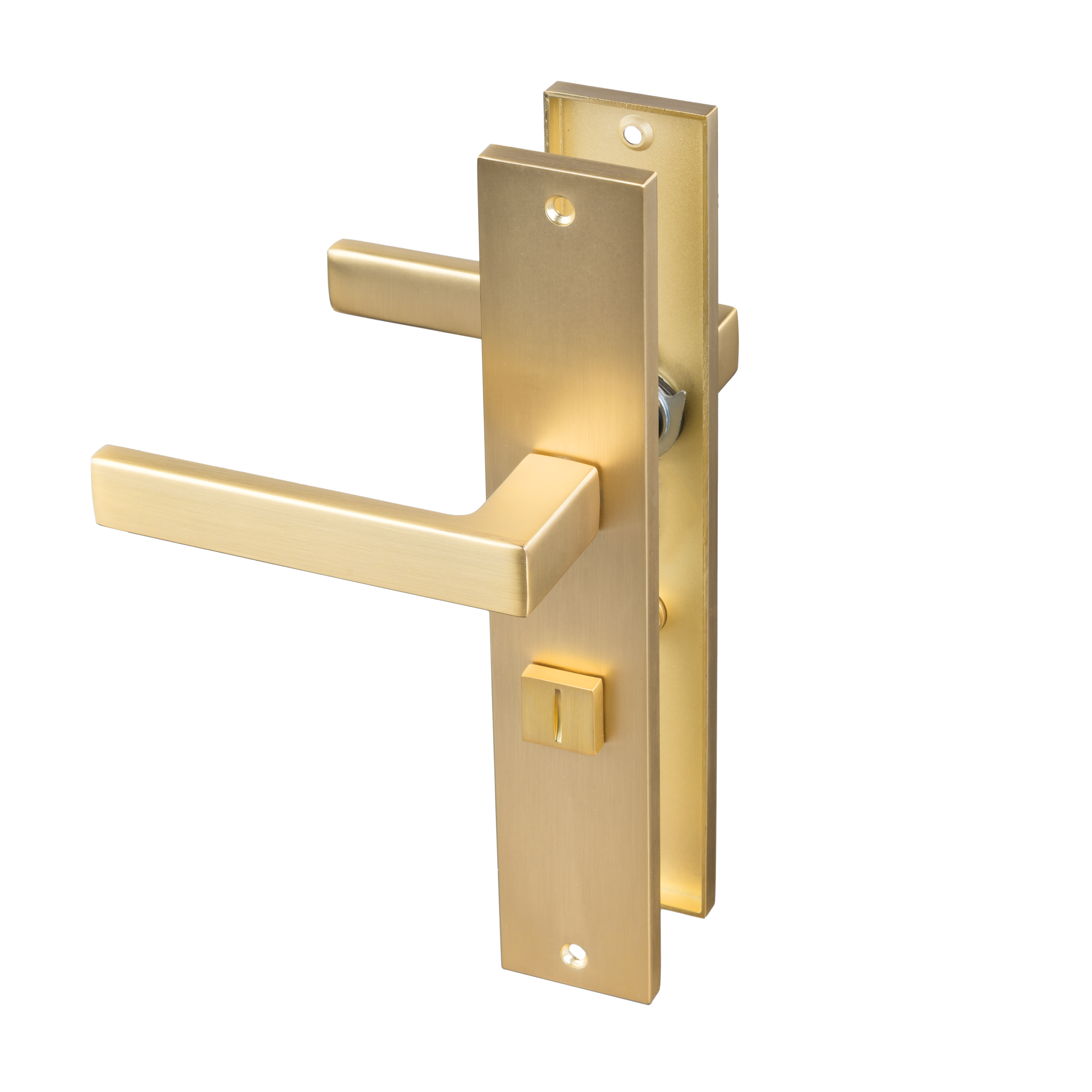 Ostiumhome® Alassio Türgriff auf Schild mit WC-Schloss – Türbeschlag mit WC-Schloss – 63 mm – Geeignet für Innentüren – Mattgold 