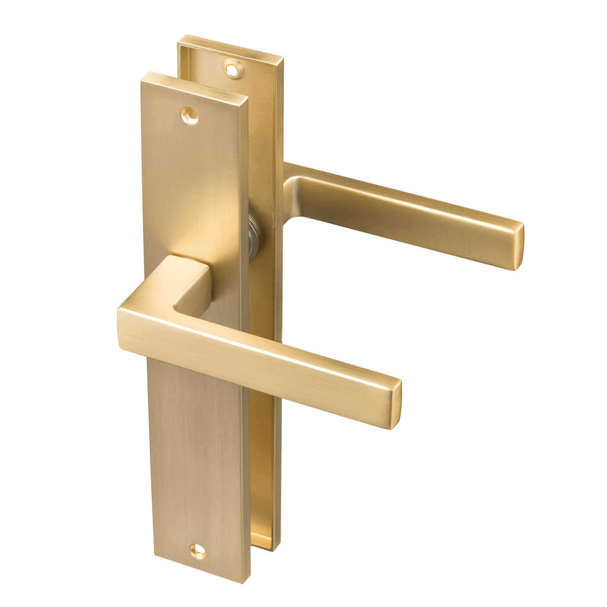 Mat gouden Alassio deurklink op 245 mm vierkant schild voor stijlvolle binnendeuren


