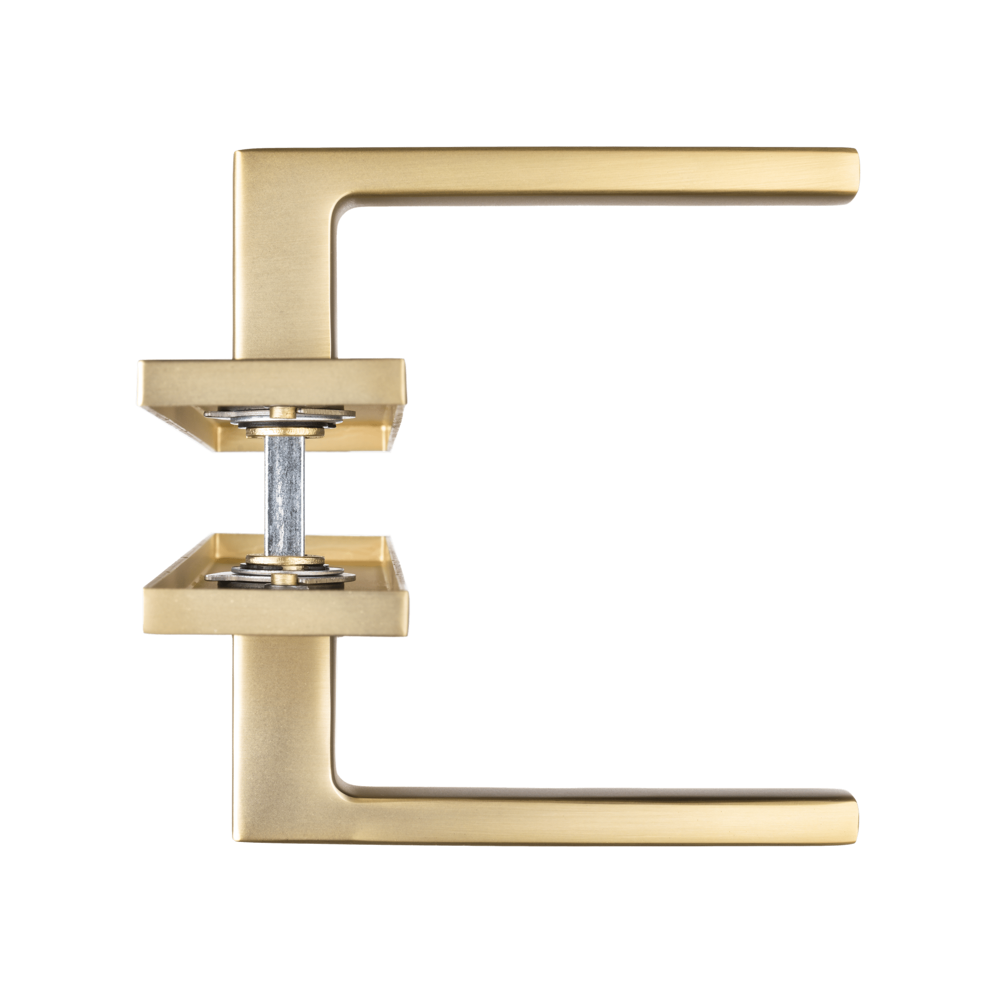 Robuuste RVS mat gouden deurklink met WC-sluiting 63 mm en ergonomische greep 
