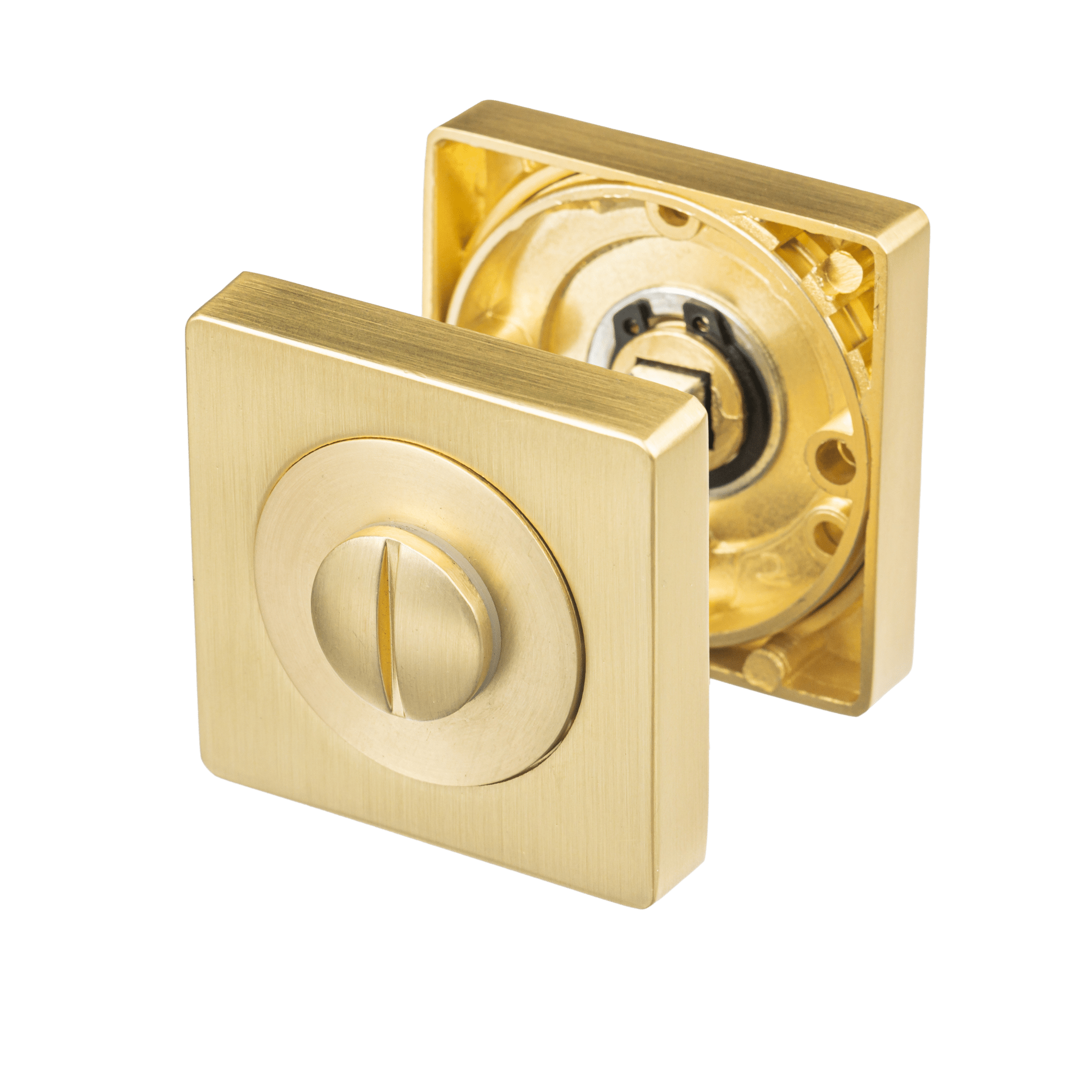 Vierkant mat gouden Selva WC-slot 50 mm van RVS met vrij-bezet indicator voor badkamerdeuren

