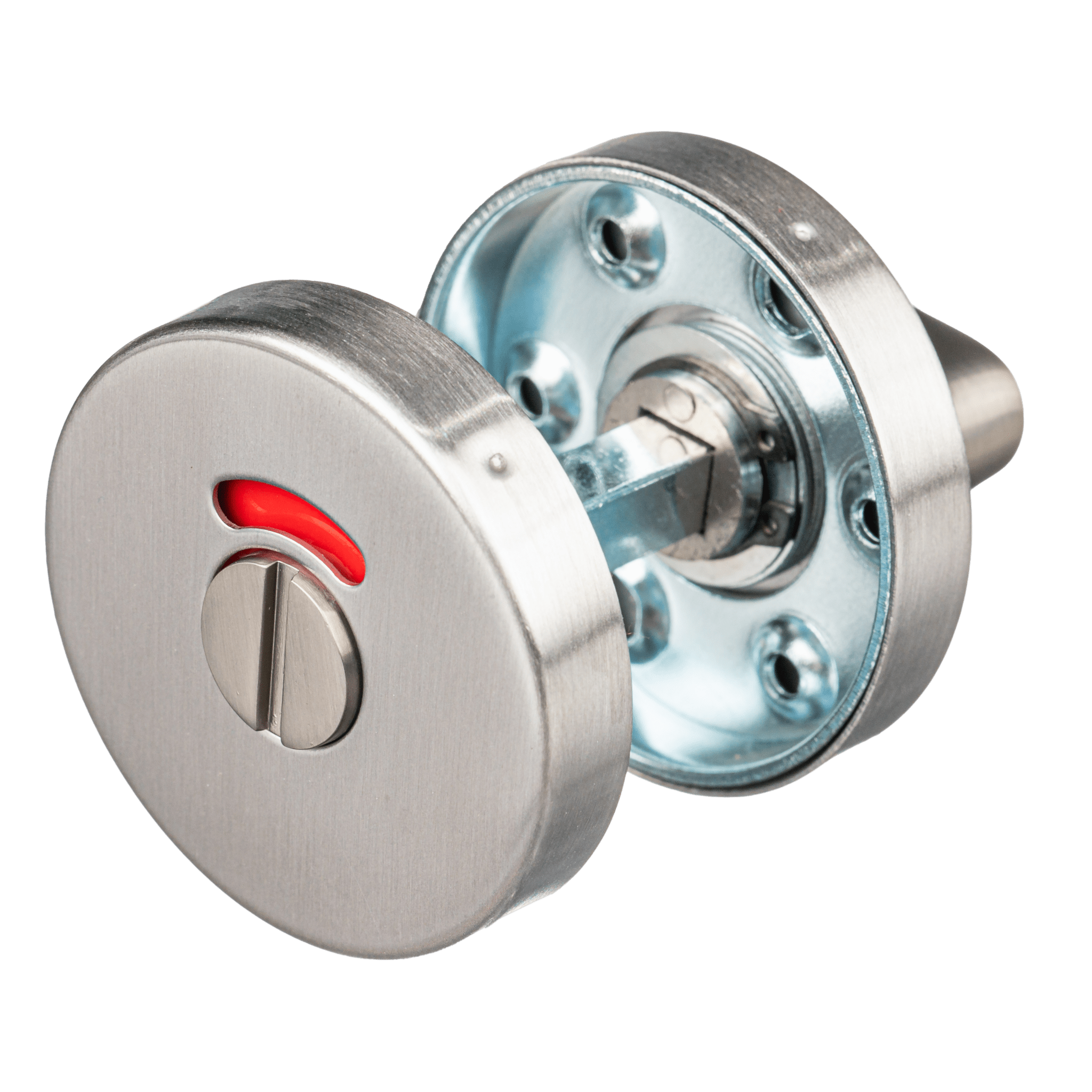 Geborsteld zilver WC-slot Ovada 50 mm rond rozet geeft moderne privacy

